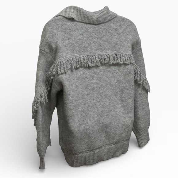 Democracy Heather Gray V-Neck Sweater with Fringe Size Medium P - New With Tags - Picture 3 of 5